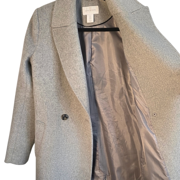 Deane & White Grey Wool Blend Tailored Coat Double Breasted Long Jacket Sz 6 - Picture 4 of 10